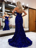 Royal Blue Sleeveless Mermaid Sweetheart Sequin Prom Dresses HZ1023
