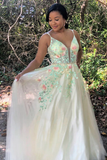 Gorgeous Straps A-Line Floral Embroidered Long Prom Dress HZ1023