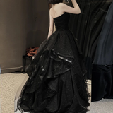 Black Shiny Sweetheart Tulle Layers Ball Gown Formal Dresses, Black Evening Dress Prom Dress HZ1023