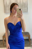 Royal Blue Sweetheart Satin Long Formal Dress with Slit HZ1023