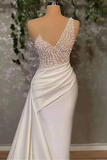 Ivory One-Shoulder Applique Elegant Prom Dress Mermaid With Ruffles HZ1023