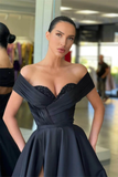 Black Off-the-Shoulder Prom Dress Split Long With Beads HZ1023