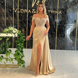 OFF THE SHOULDER GLITTER PROM DRESS HZ1023