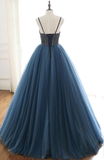 Charming Tulle Spaghetti Straps Beaded Sequins Formal Prom Dresses,Elegant Evening Formal Dresses HZ1023