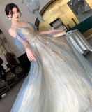 Green tulle lace long prom dress, green tulle lace formal dress HZ1023