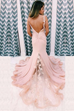 Open Back Blush Mermaid Long Formal Dress HZ1023