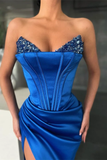 Bellasprom Royal Blue Prom Dress Split With Sequins Mermaid HZ1023