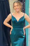 Blue satin long prom dress mermaid evening dress HZ1023