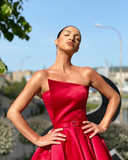 Charming A Line Strapless Red Long Prom/Evening Party Dress HZ1023