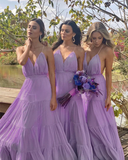 Boho Style V Neck Ruffles Bridesmaid Dresses Long HZ1023