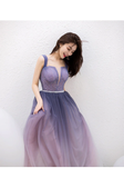 Purple Gradient Beaded Tulle Long Chich Party Dress, A-line Tulle New Prom Dress Formal Dress HZ1023