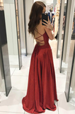 Simple v neck long A line prom dress evening dress HZ1023