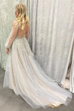 Newly A Line Gray Tulle Long Sleeves See Through Sweetheart Beaded Prom HZ1023