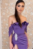 Modern Off-the-Shoulder Purple Prom Dress Split Long HZ1023