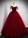 Off-the-Shoulder Sweetheart Lace Tulle Beaded Lace-Up Appliques Floor-Length Prom Dresses HZ1023