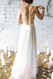 Sexy A-Line Deep V-Neck Backless Chiffon Boho Wedding Dresses with Pleats HZ1023
