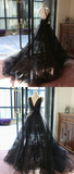 Charming Prom Dress,Black Deep V Neck Tulle Evening Dress,Ball Gown Evening Dresses,Backless Formal Evening Gowns HZ1023