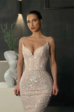 Gorgeous Spaghetti-straps Sequins Prom Dress Mermaid Sleeveless HZ1023