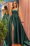 Square neck Long Evening Dress Side Slit Backless Formal Dress with Bow Tie HZ1023