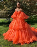 Orange organza ball wedding dress,African prom ball dresses HZ1023