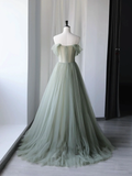 Green beautiful charming floral applique tulle long formal prom dress, evening dress, party dress HZ1023