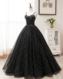Black Tulle Satin Sweetheart Neck Long Prom Dress, Evening Dress HZ1023