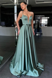 Elegant Spaghetti-Straps V-Neck Sleeveless Prom Dress Long HZ1023