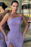 Fabulous Lilac Strapless Sequins Evening Dress Mermaid Long With Split HZ1023