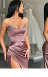 Strapless Sparkly Sequins Mermaid Side Slit Long Prom Dress With Train,Party Dress,Evening Dress ,Slit Dress HZ1023