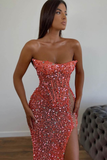 Orange Gorgeous Sequins Mermaid Sweetheart Prom Dress Split With Sleeveless HZ1023