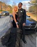 Mermaid Black Layered Long Sweetheart Organza Prom Dresses HZ1023