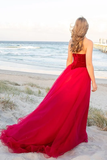 Burgundy Tulle Prom Dress Velvet Top V-Neck HZ1023
