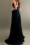 V-neckline Maxi Long Prom Dress with Wide Waistband HZ1023