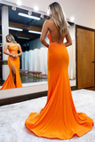 One-Shoulder Orange Beaded Stars Long Prom Dress with Slit HZ1023
