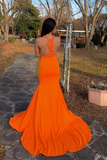 Jewel Sheer Sleeveless Appliques Orange Mermaid Prom Dresses with Side Split HZ1023