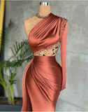 Brown fashion elegant one shoulder long evening dress prom dress HZ1023