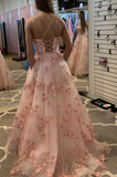 Pink tulle lace long ball gown dress A line evening dress HZ1023