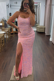 Emerald green/silver/orange/pink/yellow elegant sexy fashion spaghetti strap sequins mermaid slim fit slit long floor length prom dress evening dress party dress HZ1023