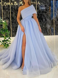 Gorgeous Pink Ball Gown Organza Ruffles One-Shoulder Sleeveless Sweep/Brush Train Dresses HZ1023