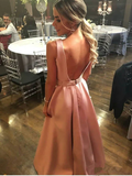 Fashion A Line Deep V Neck Pink Beaded Open Back Prom Dresses Evening Formal Dress HZ1023