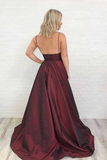 Sherry Charming Satin Prom Dress Burgundy Prom Dress V Neck Prom Dress HZ1023