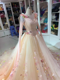 Gorgeous floral applique exquisite long sleeve sleeping beauty wedding dress evening gown ball gown HZ1023