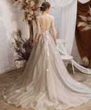 Unique Round Neck Tulle Lace Long Prom Dress Lace Formal Dress HZ1023