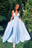 Elegant A-Line V-Neck Long Prom Dresses Formal Evening Gowns HZ1023