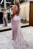 Chic Lilac V Neck Sleeveless Mermaid Long Prom Dress With Slit, Formal Gown HZ1023