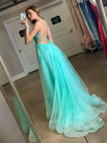 Green Prom Dress with Slit, Prom Dresses, Evening Dress, Dance Dress, Graduation School Party Gown HZ1023