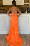 Orange Straps Satin Mermaid Long Prom Dress HZ1023
