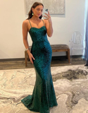 Mermaid Spaghetti Straps Sequin Prom Dress HZ1023