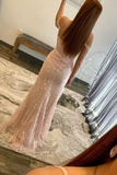Blushing Pink Mermaid Off-the-Shoulder Applique Long Prom Dress with Slit HZ1023