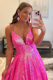 Glitter Fuchsia Sequins Long Prom Dress HZ1023